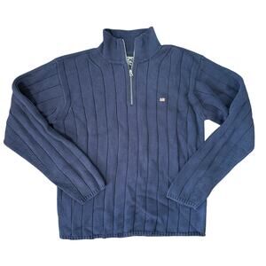 Polo Jeans Ralph Lauren Knit 1/4 Zip Fisherman Sweater American Flag Logo Navy L